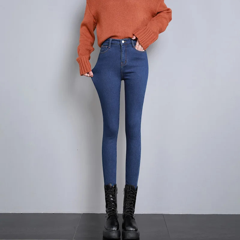 Women Thermal Jeans Winter Snow Warm Plush Stretch Lady Skinny Thicken Students Denim Pants Fleece Mom Fur Trousers 241009