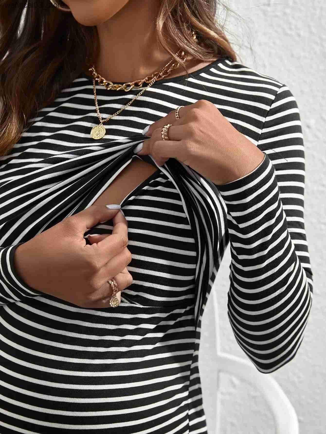 Maternity Dresses Moms Fashion Stripe Breastfeeding Dress Summer Maternity Clothes for Pregnant Women Postpartum Dresses Soft Fabric L240910