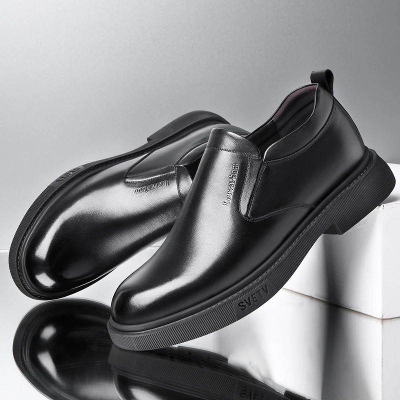 Mens leather shoes high elevator shoes mens dress shoes sliding in business comfort shoes adding 6-8cm wedding shoes 241007