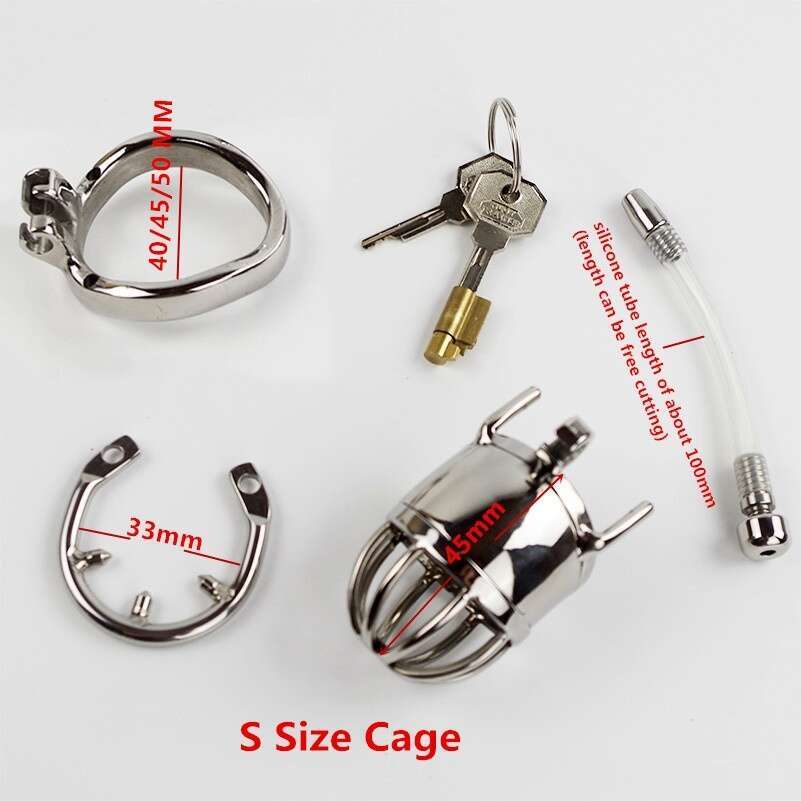 Stainless Steel Anti-separtion Chastity Lock with Urethral Sounds Catheter Stimulate Cock Cage Penis Ring Sm Sex Toy for Man Gay