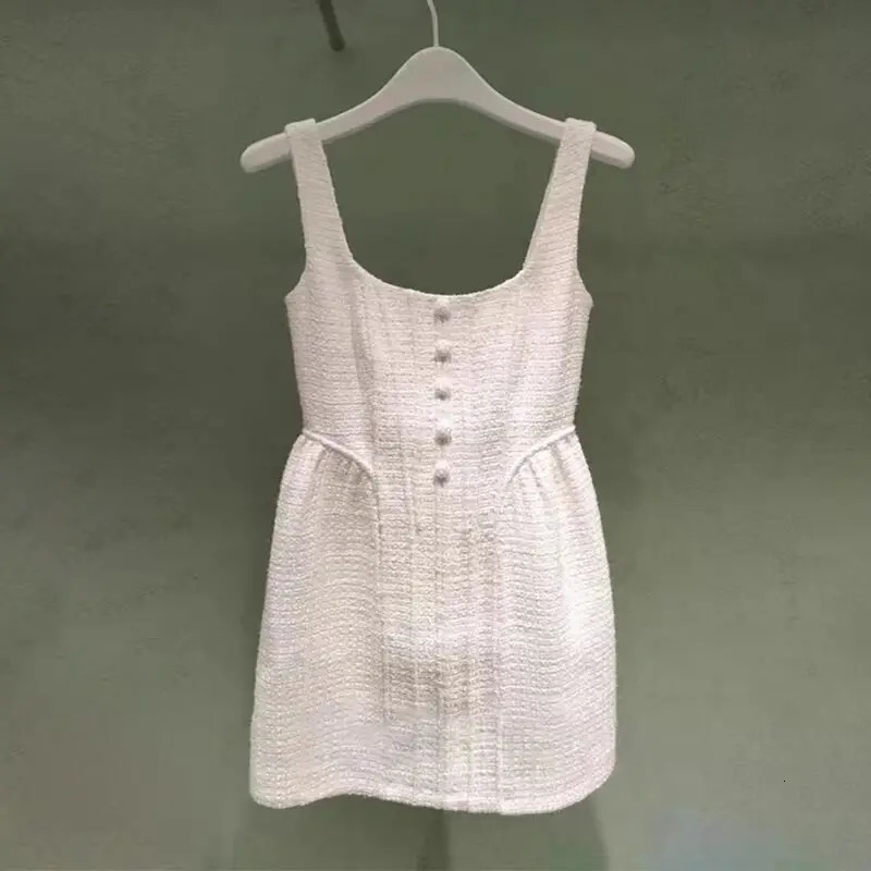 black backless sexy Lvory white womens thick tweed sleeveless womens mini tank dress 241010