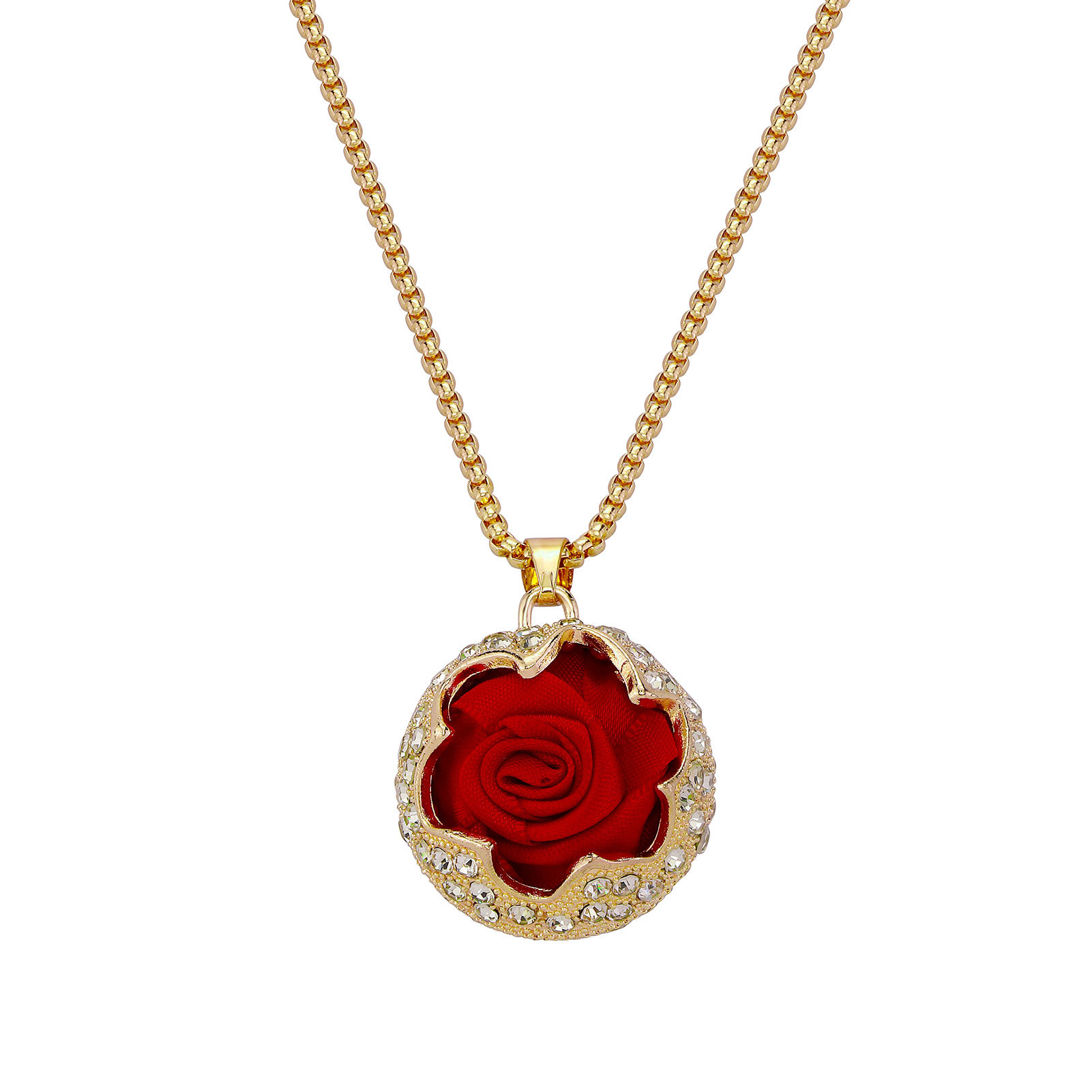 Double Sides Rose Flower Pendant Necklace Gold Plated Sweater Chain Jewelry Girl Women Gift
