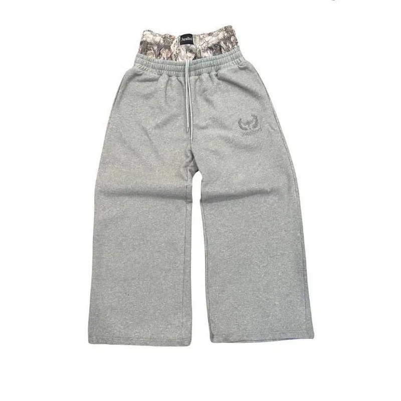 Y2K Harajuku Camouflage Embroidered Double Waist Sports Pants Hip Hop High Waist Wide Leg Pants for American Street Retro 240930