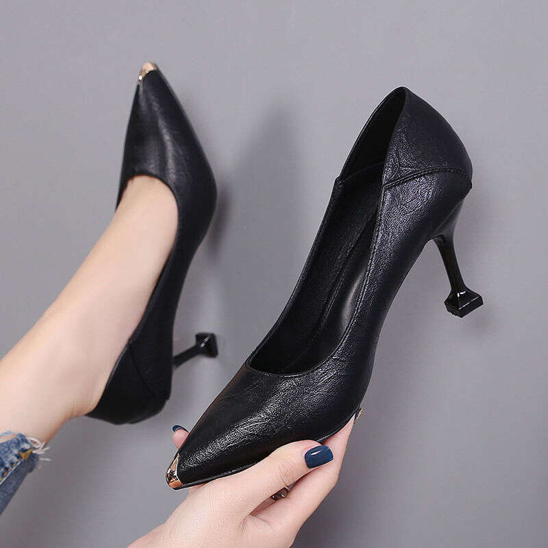 Women shoes black bottom heels genuine leather high slim heels new versatile pointed comfortable single shoes women's work shoes