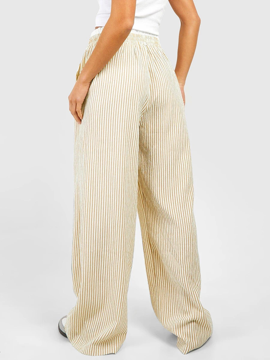 Y2k Striped Wide Leg Pants: Comfy Pinstripe Lounge Bottoms For Women's Street Style