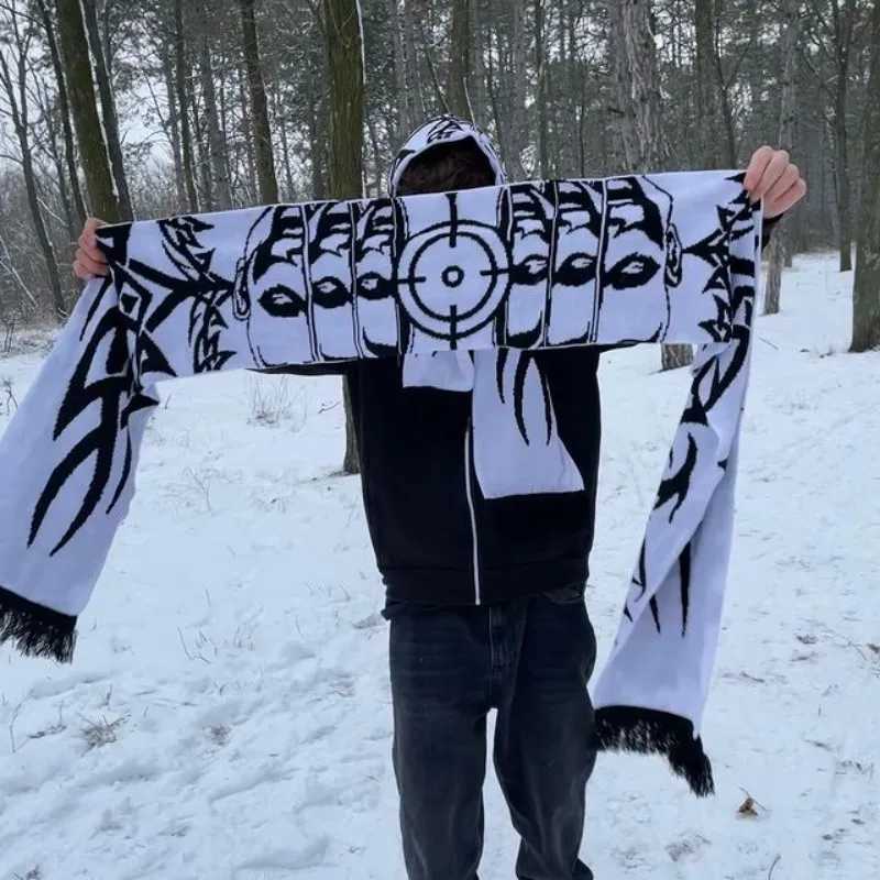 Scarves Fashion Creative Goth Creative Striped Knitted Womens Scarf Mens Scarf Winter Scarf ron Black Sage Luminous Y2K Kpop J241010