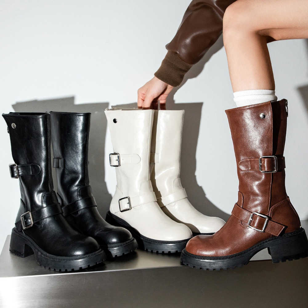 British Style Martin Boots For Women Mid Fashion Boots Autumn And Winter Martin Boots Long Boots For Women 240826