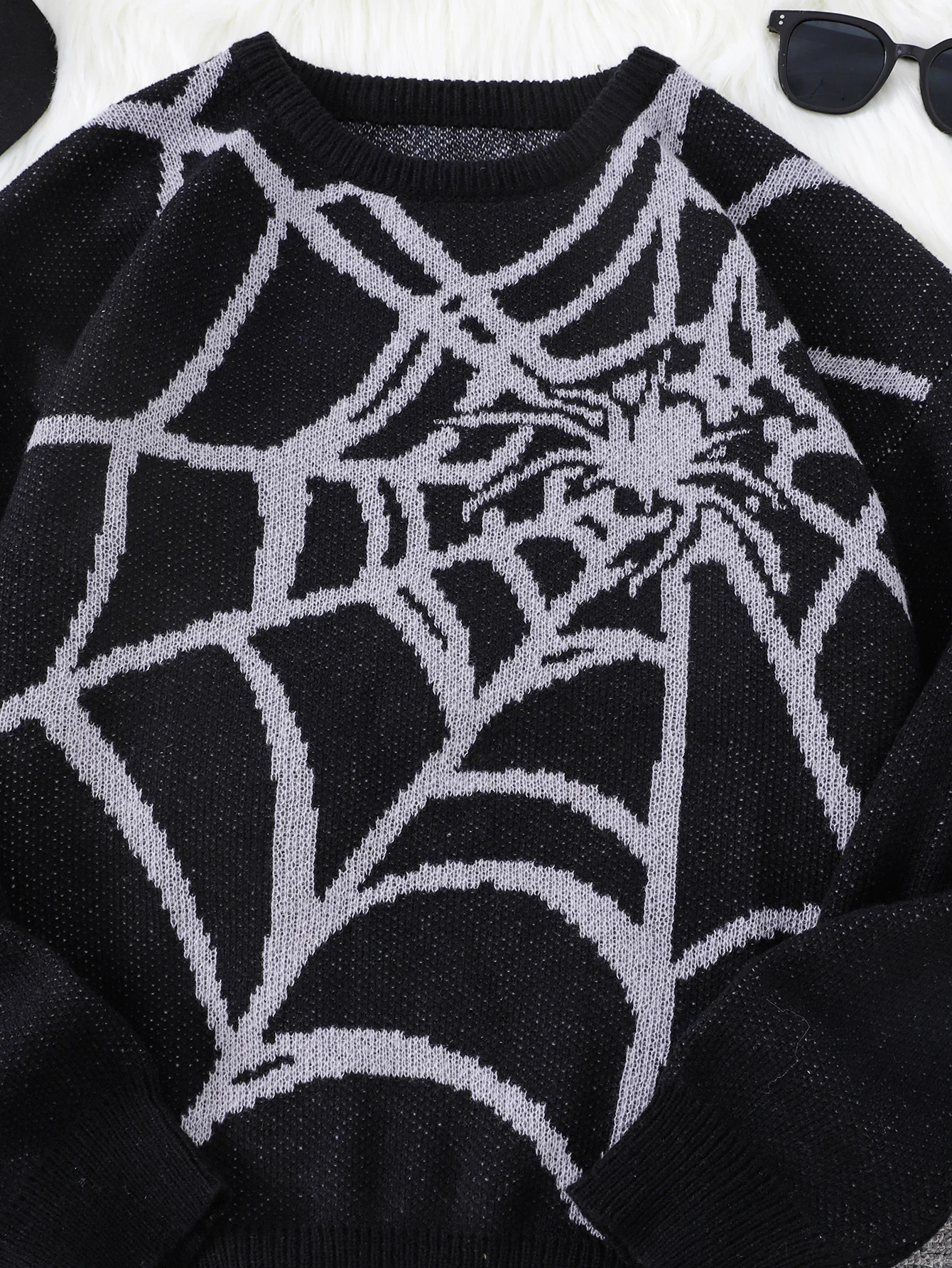 Autumn and Winter Spider Web Jacquard Pattern Pullover Sweater Casual Round Neck Knitted Mens 241009