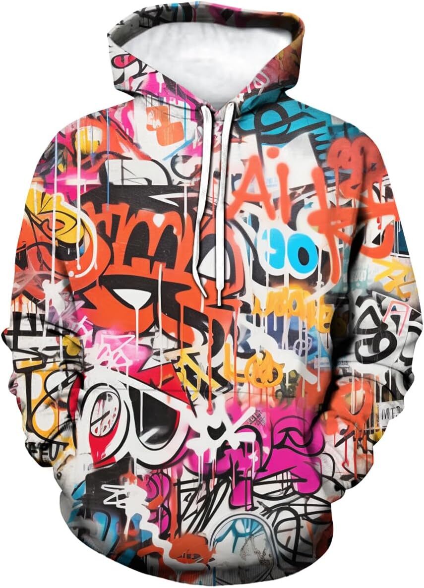 Hoodie for Mens Womens Unisex Funny Graphic Hoodies Novelty Graffiti Hip-Hop Printed Sweatshirt Pullover Graphic keep warm