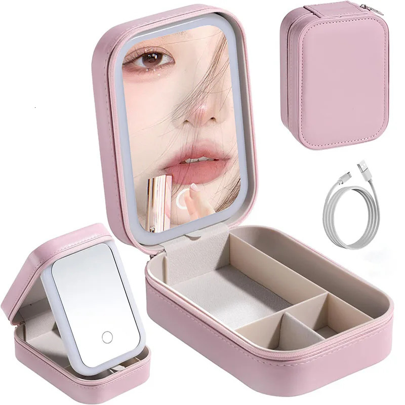 LED makeup bag with mirror suitable for women portable makeup storage bag small lipstick brush wireless makeup case with light 241008