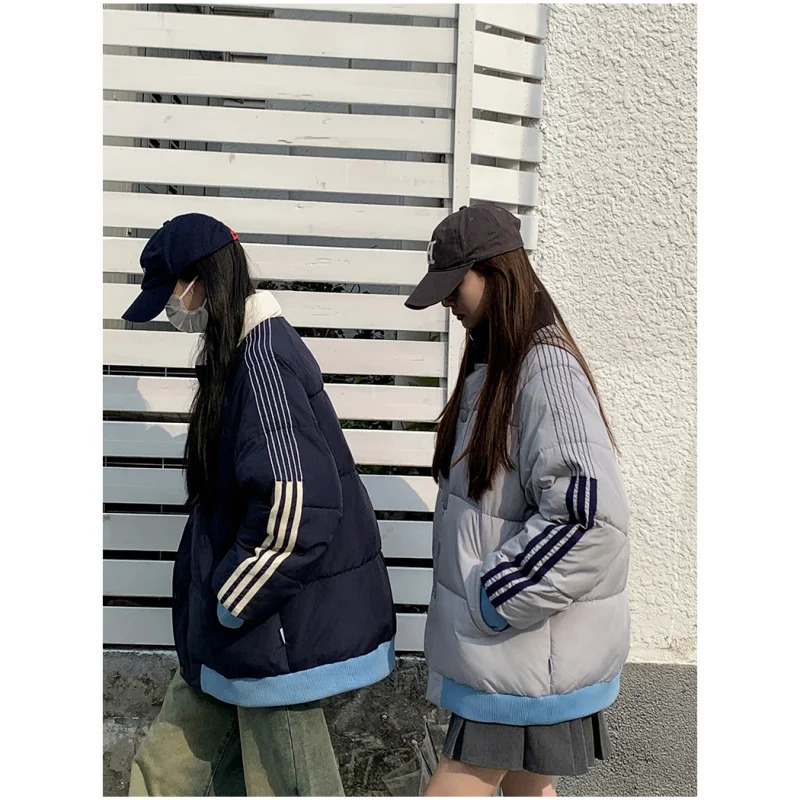 Deep Blue Down Jacket Womens Coat Grey Fashion American Street Clothing Y2K Style Duck Down Womens Winter Short Coat 241009