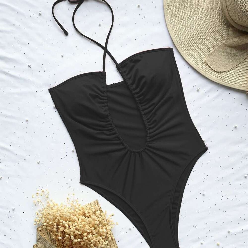 2023 New Solid Color Strap Bikini Personalized Backless Sexy One Piece Swimsuit For Women