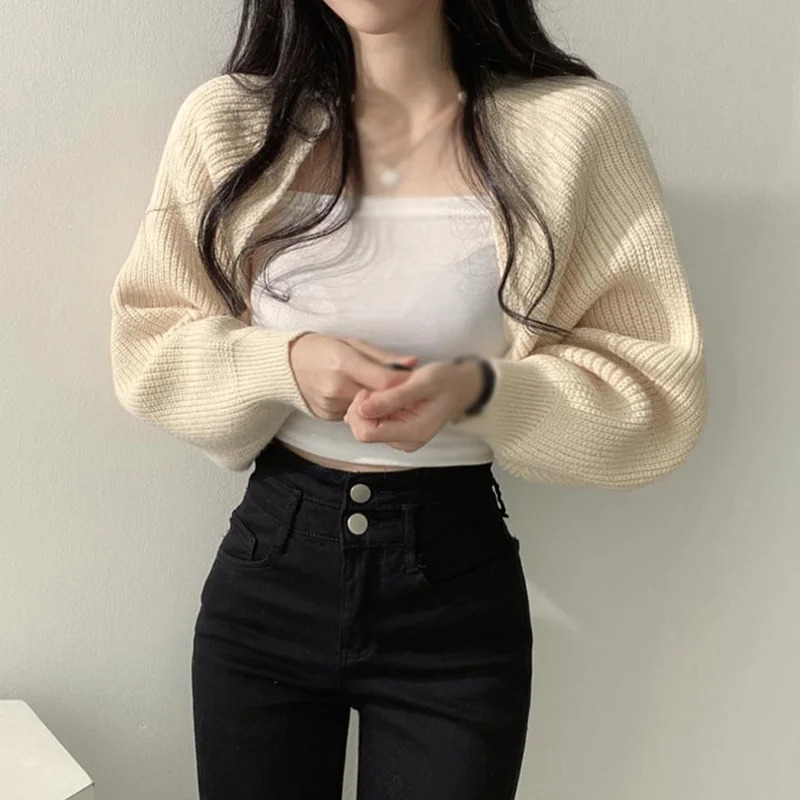 Womens Cardigans Knitted Long Sleeve Ultra Short Shawl Spring Autumn Sweater 241007