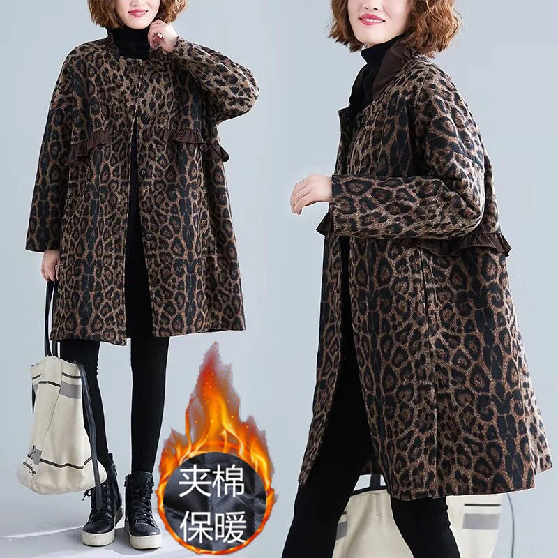 Leopard Print Womens Jacket Autumn/Winter Blended Wool Quilted to Keep Warm Fashionable Womens Wool Coat 241007