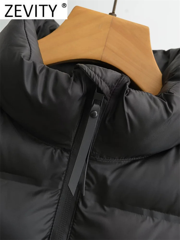 ZEVITY Women Fashion Stand Collar Long Sleeve Patchwork Quilted Cotton Jacket Coat Femme Outerwear Chic Zipper Short Tops CT5817 240930