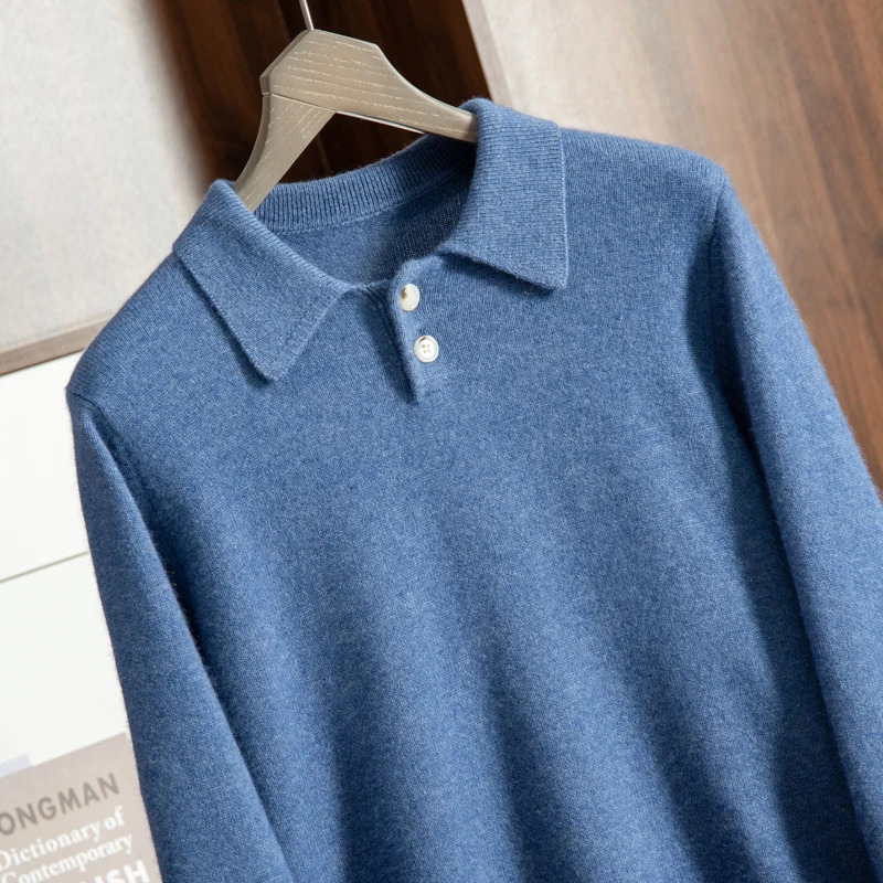 ZOCEPT 100 Goat Cashmere Pullover for Men High Quality Winter Knitted Warm Thickened Sweater Solid POLO Collar 241009