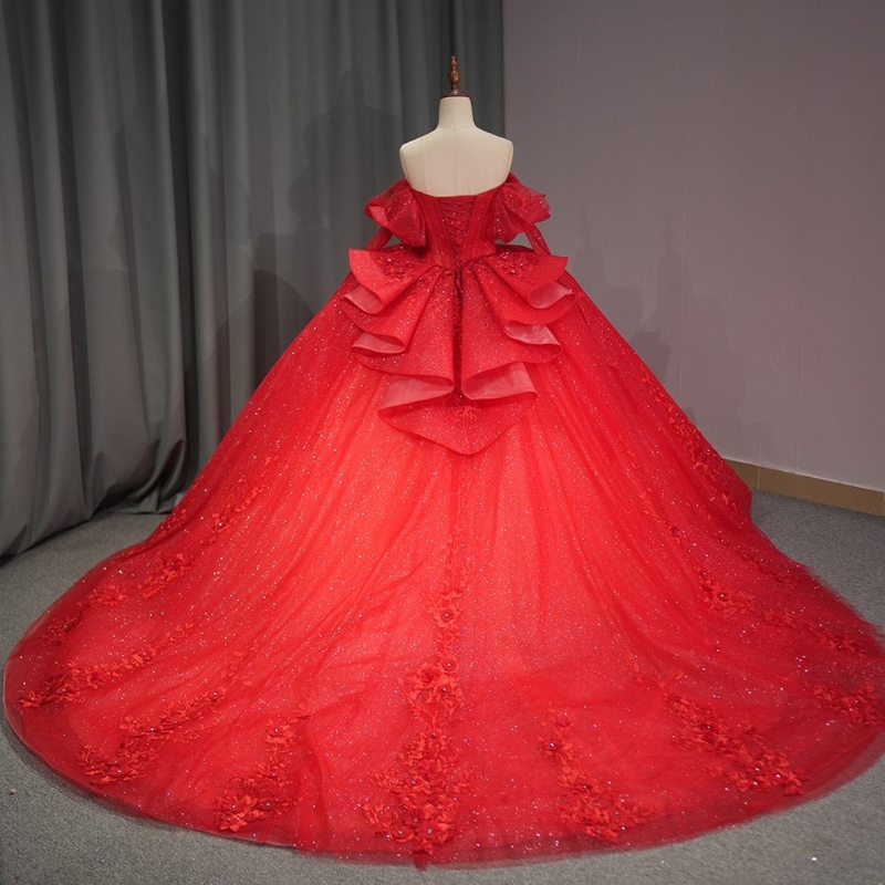 Red Shiny Princess Quinceanera Dresses Beading Appliques Lace Tull Princess Ball Gowns Sweet 16 Dress Party Birthday Vestidos De 15 Anos
