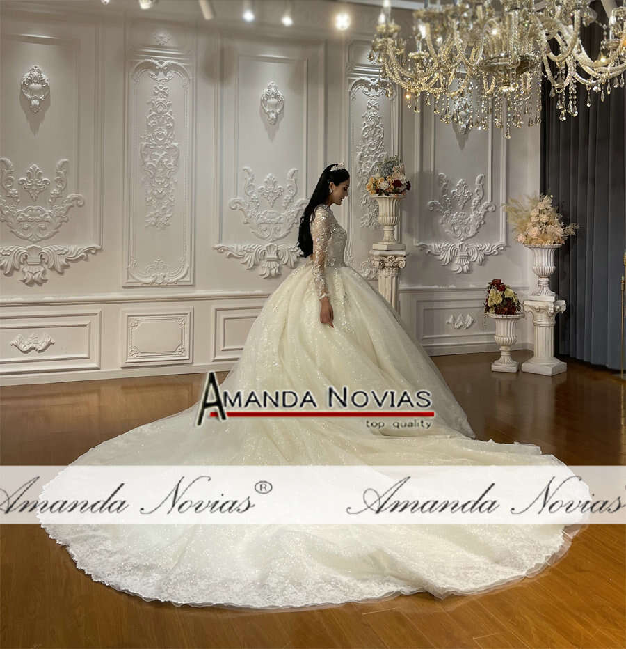 Champagne Color Wedding Dress With V-necke