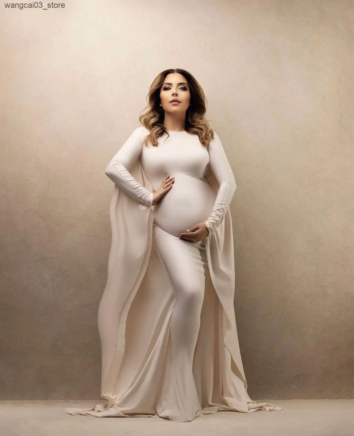 Maternity Dresses Maternity Photography Props Dress Elastic Fabric Bat Shirt Suitable For Taking Photos Pregnant Women Family Party Goddess Dress L240