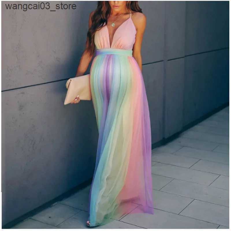 Maternity Dresses Dresses For Women 2022 Pregnancy Shooting Dress Fashion Mesh Womens Dress V-Neck Maternity Clothes For Pregnant Women Clothing L2409