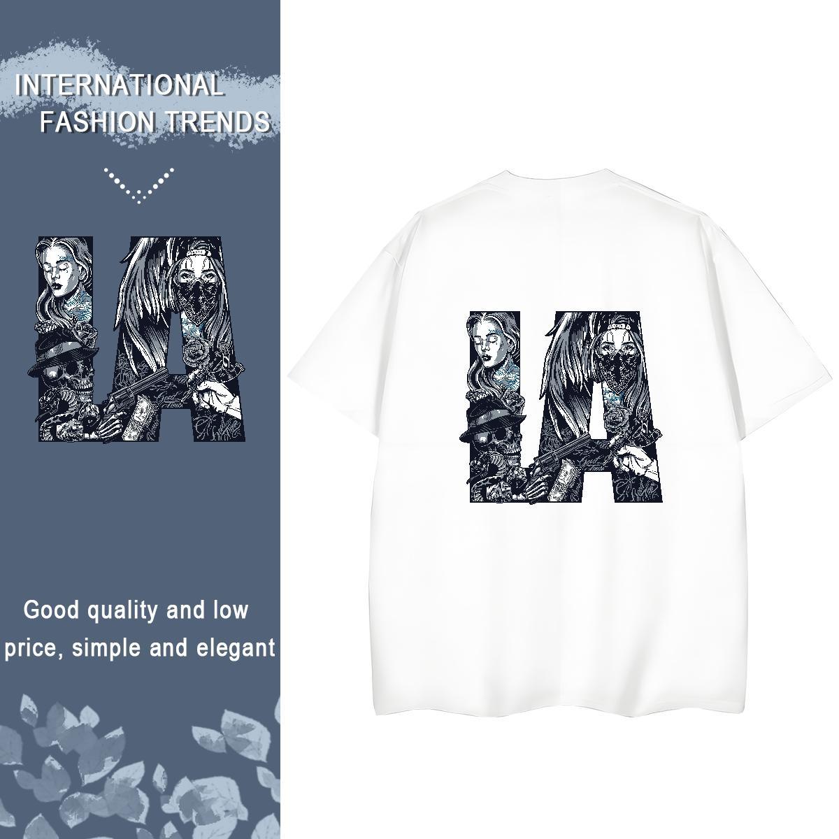 New Arrival Womens T Shirts 230g Cotton Breathable Short Sleeve Sports Casual skull Woman Tshirt Loose Black Oversized Clothes Shirt