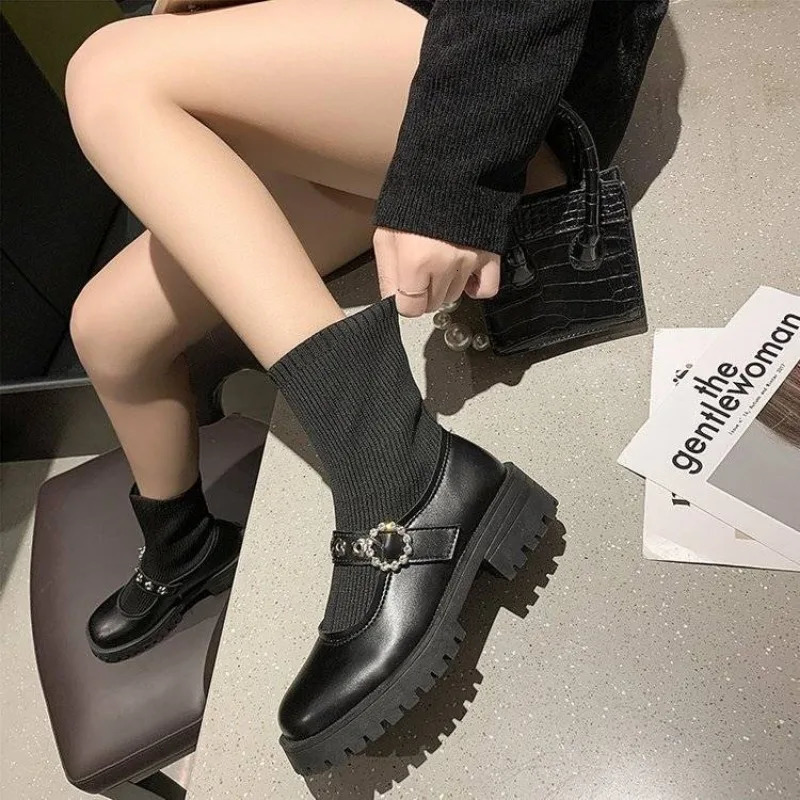 Shoes Kawaii Womens Socks Short Boots Elastic Boots Mary Janes Cute Womens Ankle Boots Lolita Winter Collection Y2k Pu 241007