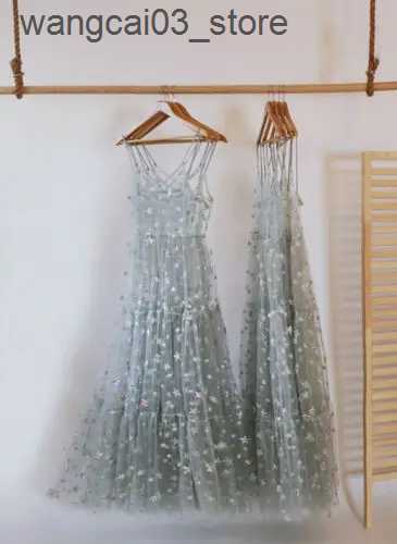 Maternity Dresses Summer Sweet Tulle Spaghetti Straps See Through Long Women Dresses Fashion Bling Dress L240910