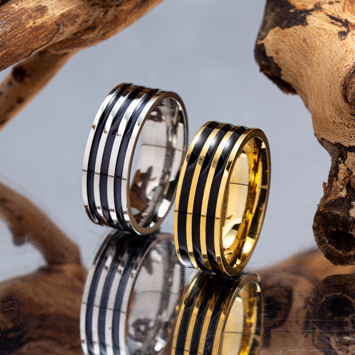 8mm Stainless Steel Black Circle Ring Enamel Band Women Men Finger Tail Rings Fashion Fine Jewelry Will and Sandy