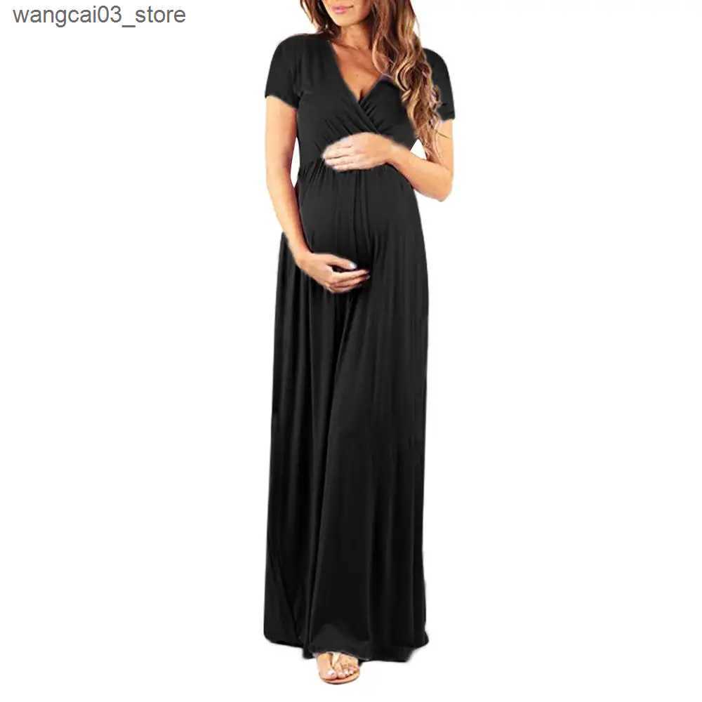 Maternity Dresses New Plus size Pregnant Women Dresses Maternity Dresses Women V Collar Short Sleeve Pregnancy Dress Maternity Sundress Clothes L24091