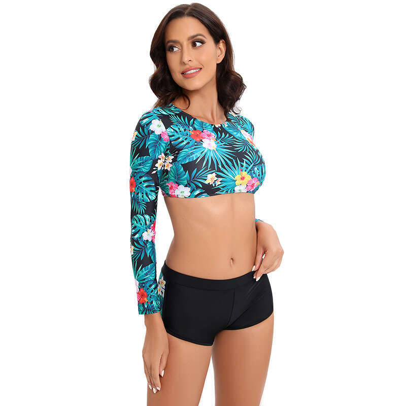 2024 Sexy Printed Long Sleeve Sunscreen Split Women's Sports Beach Bikini Swimsuit