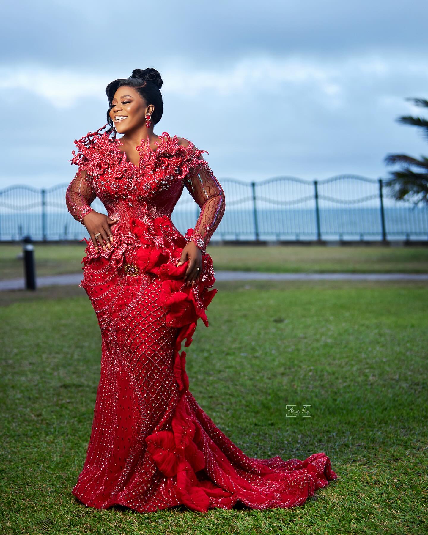 Aso Ebi 2025 Red Mermaid Prom Dresses Rhies rals Sequined Lace Evening Formal Party Second Reception Birthday Gowns Dress For Special Ocns