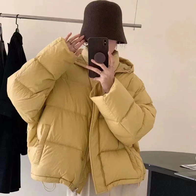 Womens white duck hooded jacket thick warm jacket Korean version fashionable autumn and winter 241009