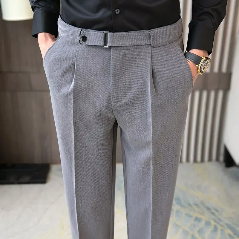 Mens summer pants ultrathin fit 9piece cut business straight elastic social custom mens tight Trousers Tressed Stretch Formal 241010