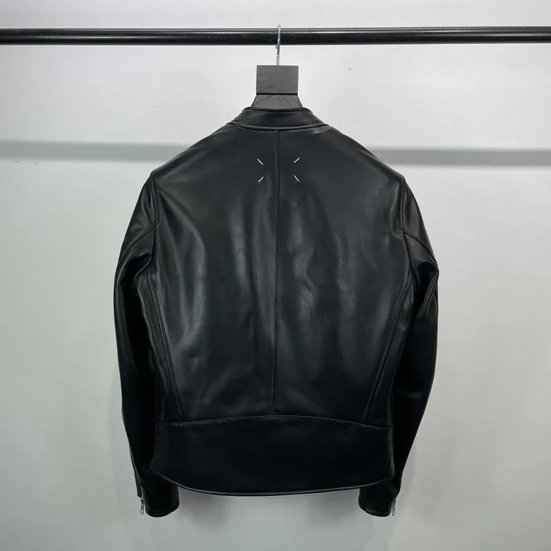 Mens leather jacket short sleeved stand up collar Haining sheepskin jacket autumn and winter leather jacket 241011