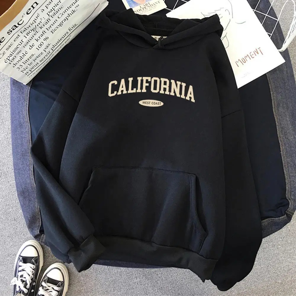 California West n Womens Hoody Hip Hop AllMatch Streetwear Pocket Crewneck Clothes Fleece Comfortable Female Hoodie 241009