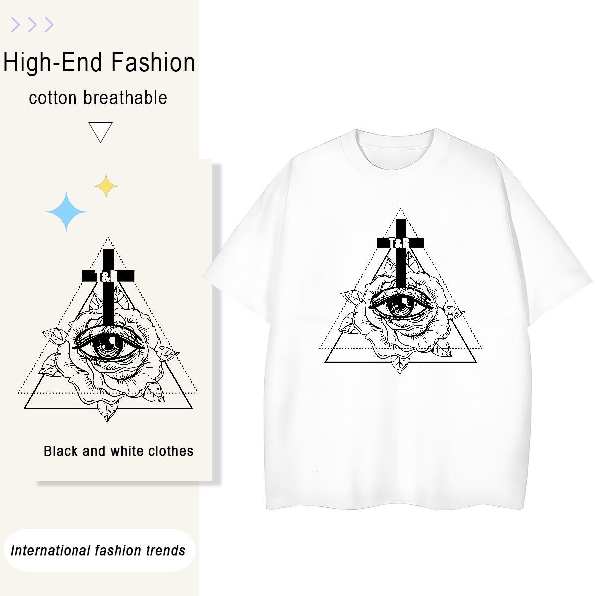2024 Designer T shirt 230g Cotton Breathable Crew Neck Casual Daily Wear eye of the devil Unisex Tshirts Loose Cartoon Floral Printing Tops