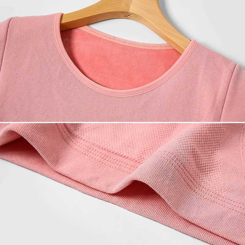 Womens Thermal Underwear Thermal Underwear Women Velvet Thick Winter Clothes Solid Slim Thermo Tops Basic Warm Pants Long Johns Female Second Skin Sui