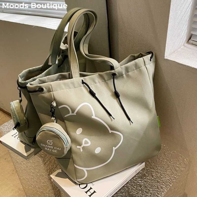 Cartoon printing canvas shoulder handbag womens latest trend in 2023 school handbag drawer design large capacity shopping handbag Y241011
