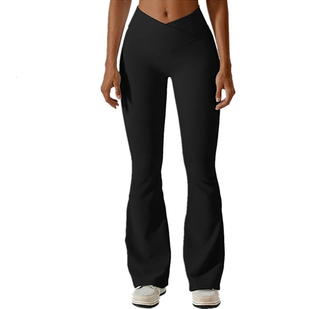 Women Yoga Cross High Waisted Flared Pants Tight Scrunch Butt Lifting Dance Sport Pants Gym Running Fitness Breathable Leggings 241008