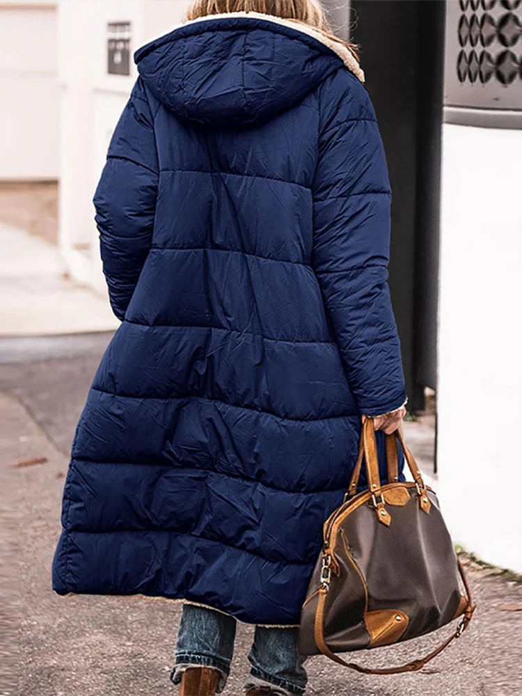 Womens cashmere lined bedding park jacket hooded sweatshirt long sleeved paddle jacket womens winter fashion womens clothing 241007