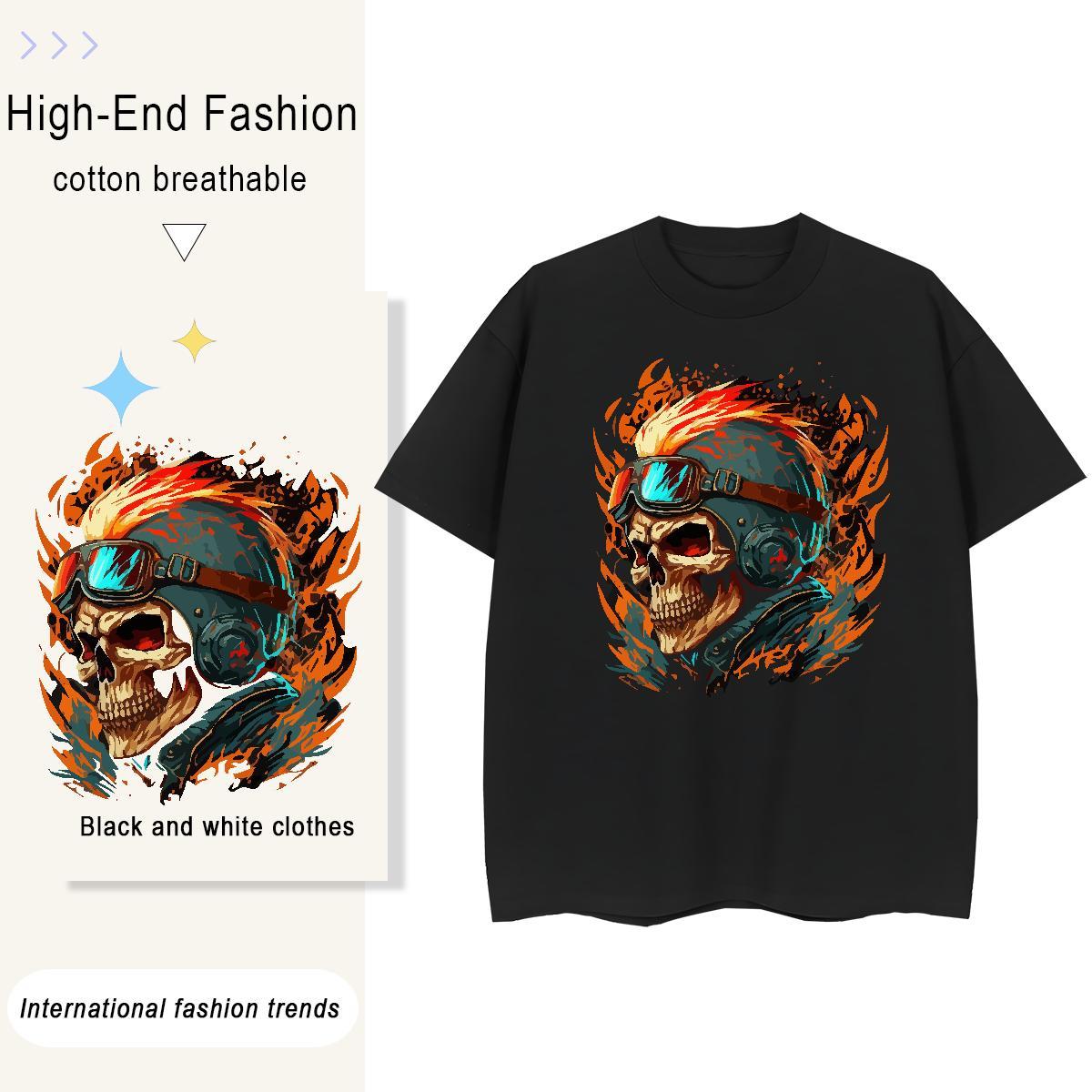 Fashion Casual Womens T Shirts 230g Cotton Breathable Soft Street skull Womens Tshirts Popular Anime Oversized Top Tees