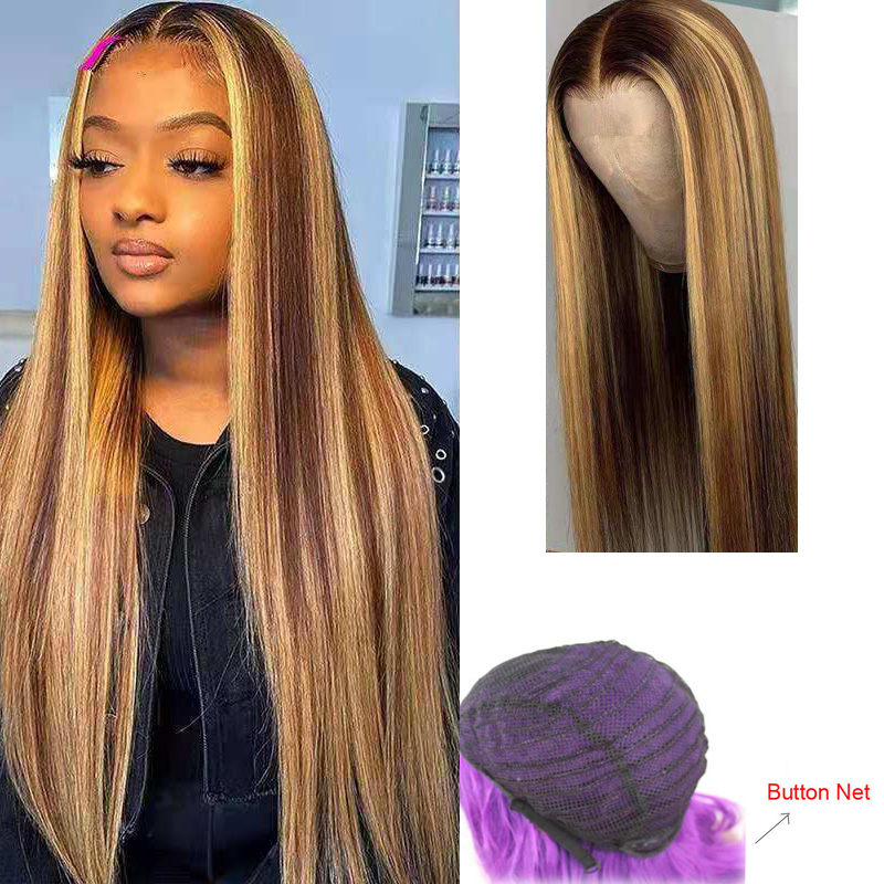 Synthetic Hair Wig Rose Net Button Net P4 27 Piano Color Straight C841-3 High Temperature Fiber Longer Inch Colorful Wigs