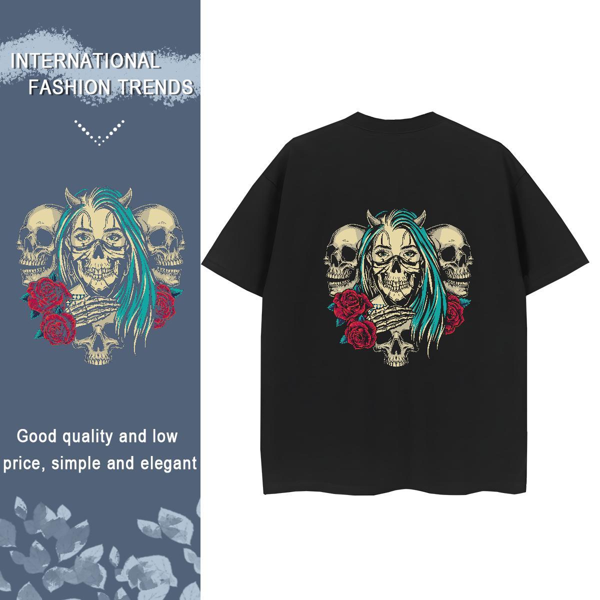 Factory Direct T-Shirts 230g Cotton Short sleeve Soft Hip Hop skull Unisex Tshirts Popular Custom Print Oversized Top Tees