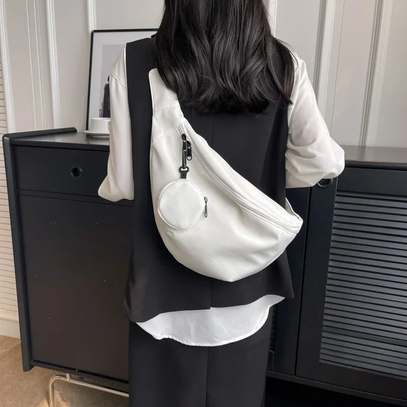 Nylon zipper product waist bag solid color neutral style casual cross body bag soft simple fashion chest bag 241008