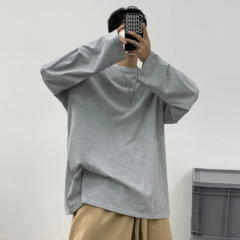 Privathinker Pure Cotton Mens Long Sleeve T-shirts Multicolor Casual Tops Large Size Unisex Tees Shirt 241011