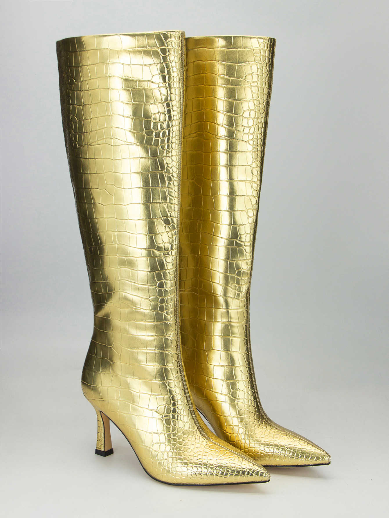 Gold Crocodile Pattern Fashion Boots Show Knee Thigh High Heel Women Martin Boots Leather Ankle Boots Winter 240826