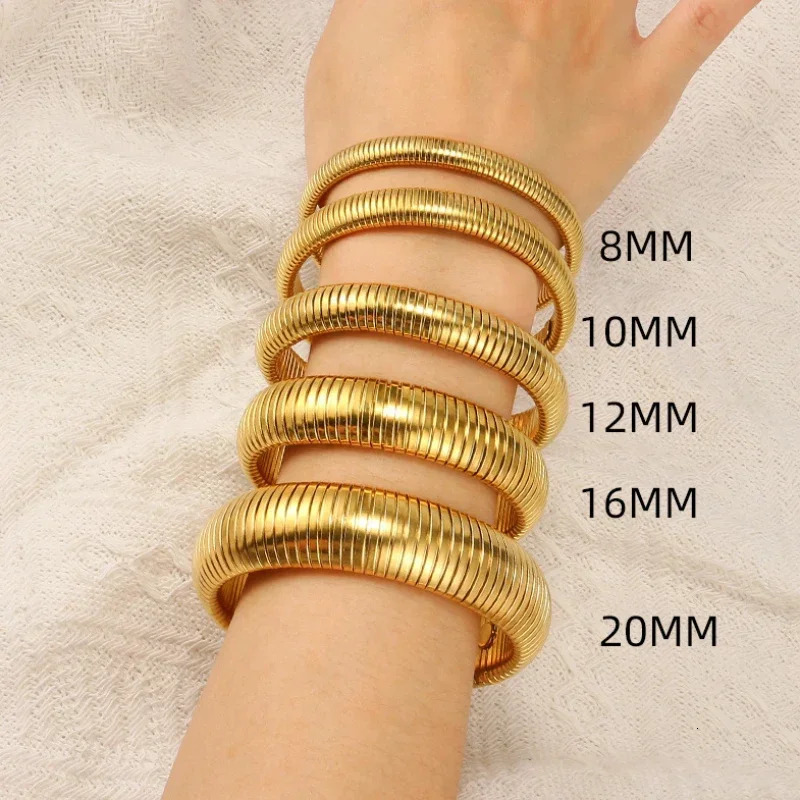 Punk wide block bracelet stackable flexible elastic chain thick stainless steel bracelet womens waterproof jewelry 241007