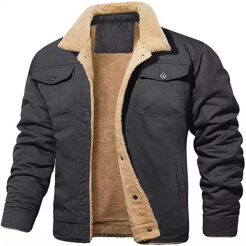 Winter mens bomber jacket high-quality mens plush thick wool jacket mens lapel embroidered thick warm cargo jacket Coats 5XL 241007