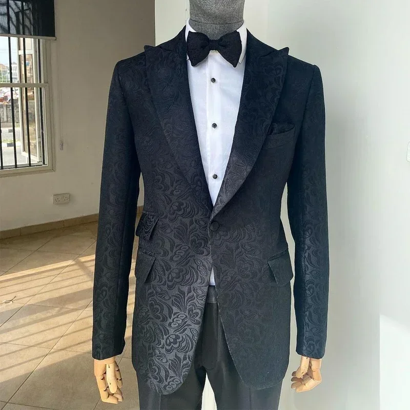 Floral Wedding Tuxedo For Groom 2 Pcs Custom Men Suits Slim Fit Peaked Lapel Custom Fashion Costume (Jacket + Pants) 2024