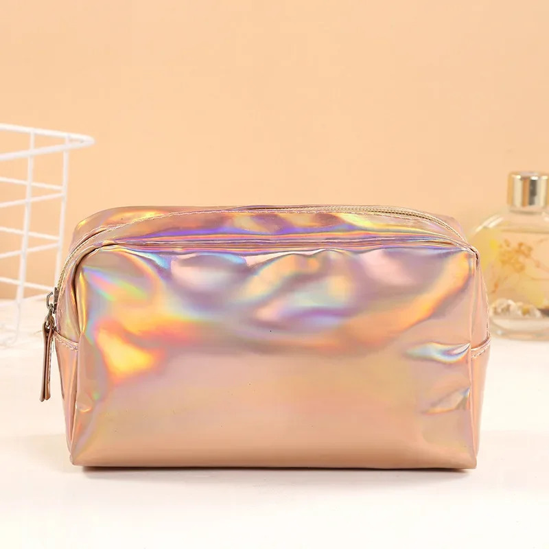 solid color laser makeup bag portable travel washing storage bag stylish large capacity makeup bag 241008